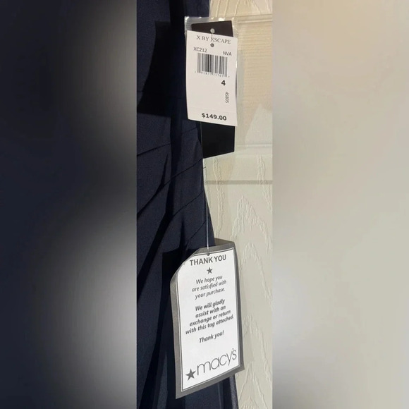 X by Xscape Style #XC22 Blue Ruched Gown - Picture 3 of 5